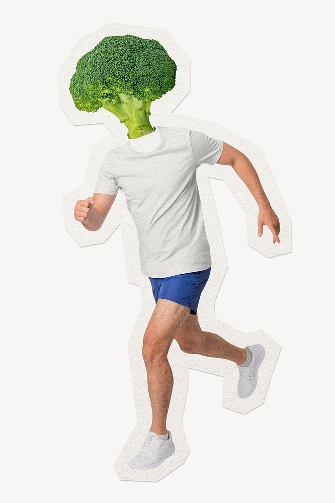 Broccoli head man, health, wellness remixed media
