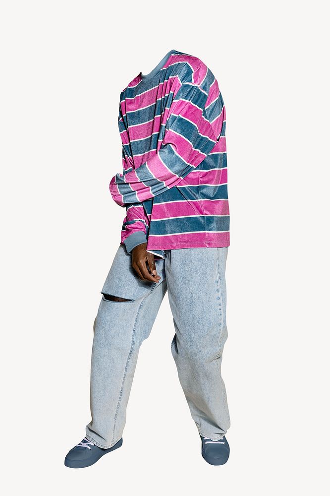 Men's street fashion, pink striped t-shirt psd
