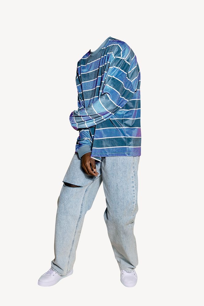 Men's street fashion, blue striped t-shirt