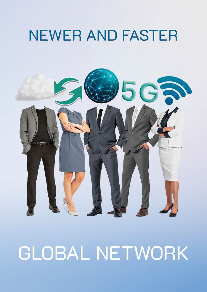 Global network poster template, business communication remixed media psd