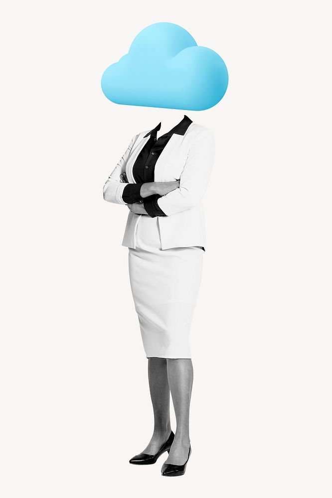 Cloud head businesswoman, technology remixed media
