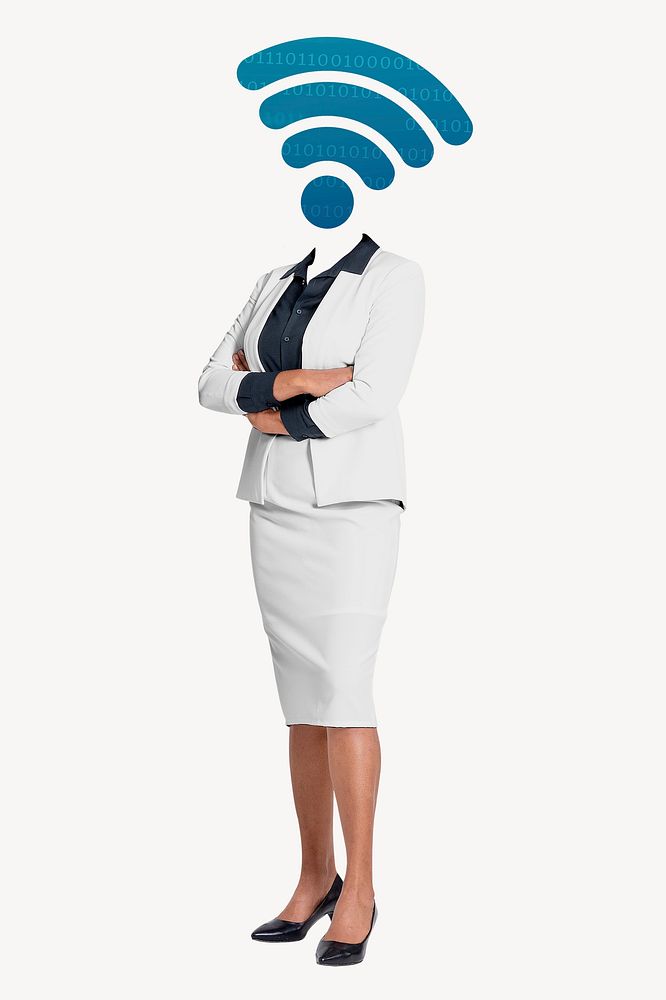 Wifi network head businesswoman, business connection remixed media psd
