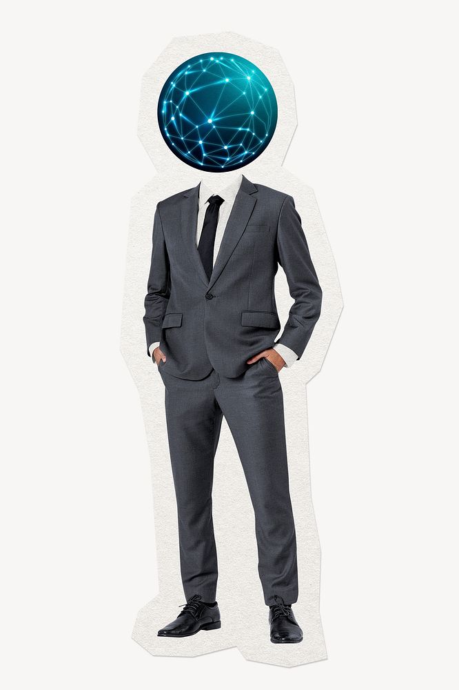Globe grid head businessman, business connection remixed media