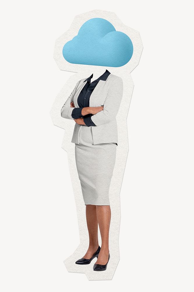 Cloud head businesswoman, technology remixed media