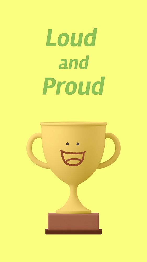 Smiling trophy Instagram story template, loud and proud quote vector