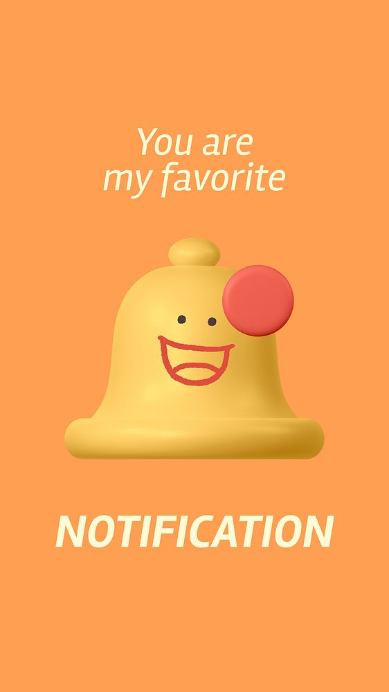 Favorite notification Instagram story template, 3D bell illustration vector
