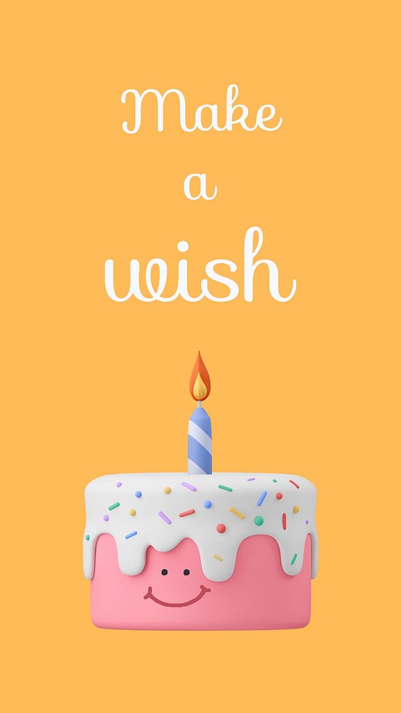 Birthday cake Instagram story template, make a wish quote vector