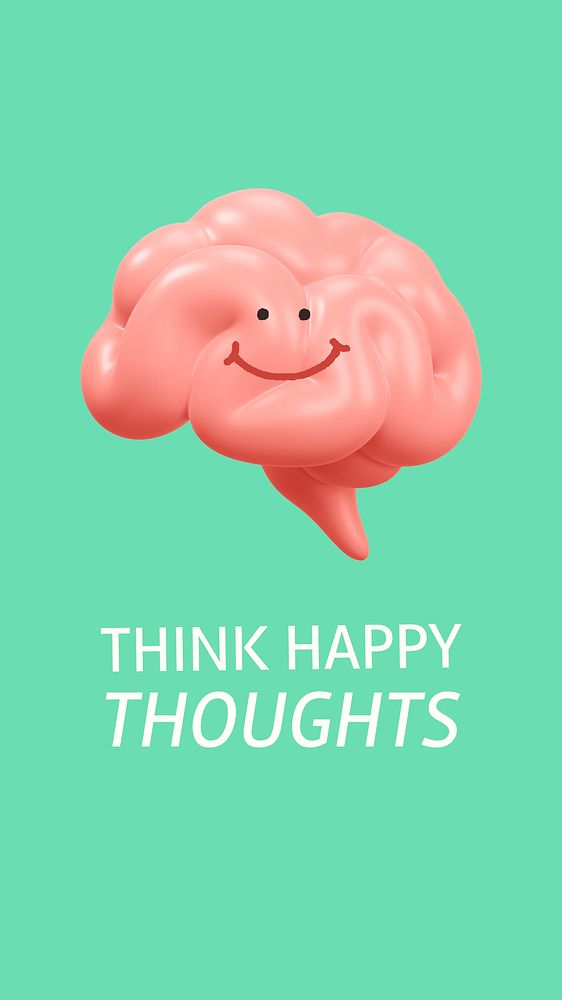 Happy thoughts Instagram story template, smiling brain 3D illustration vector