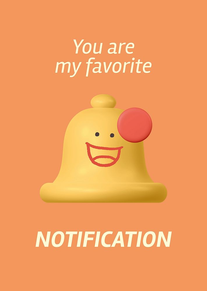 Favorite notification poster template, 3D bell illustration vector