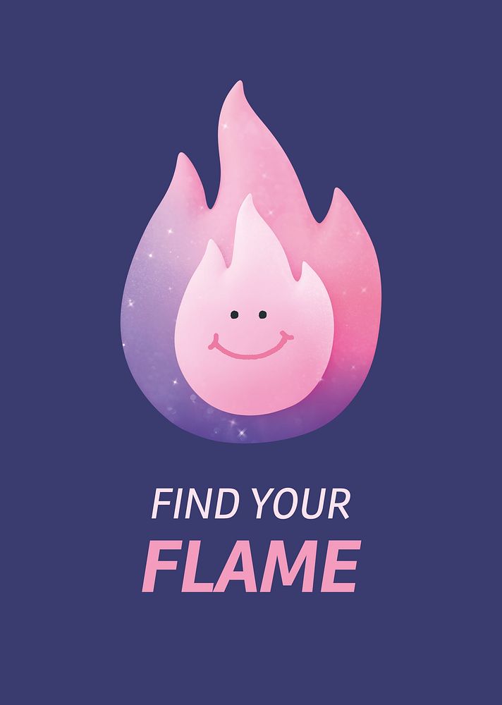 Find your flame poster template, cute 3D illustration psd