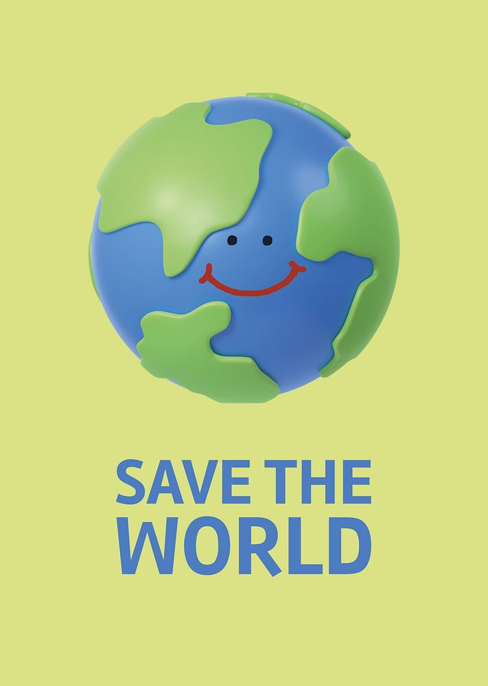 Save the world poster template, 3D environment, globe illustration psd