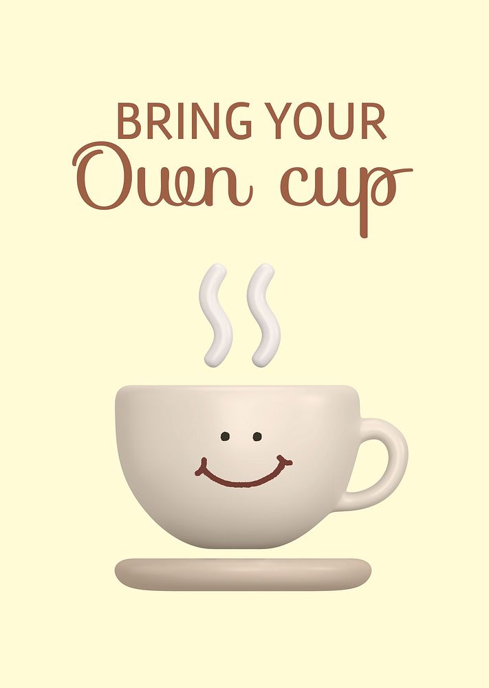 3D coffee cup poster template, sustainable quote psd