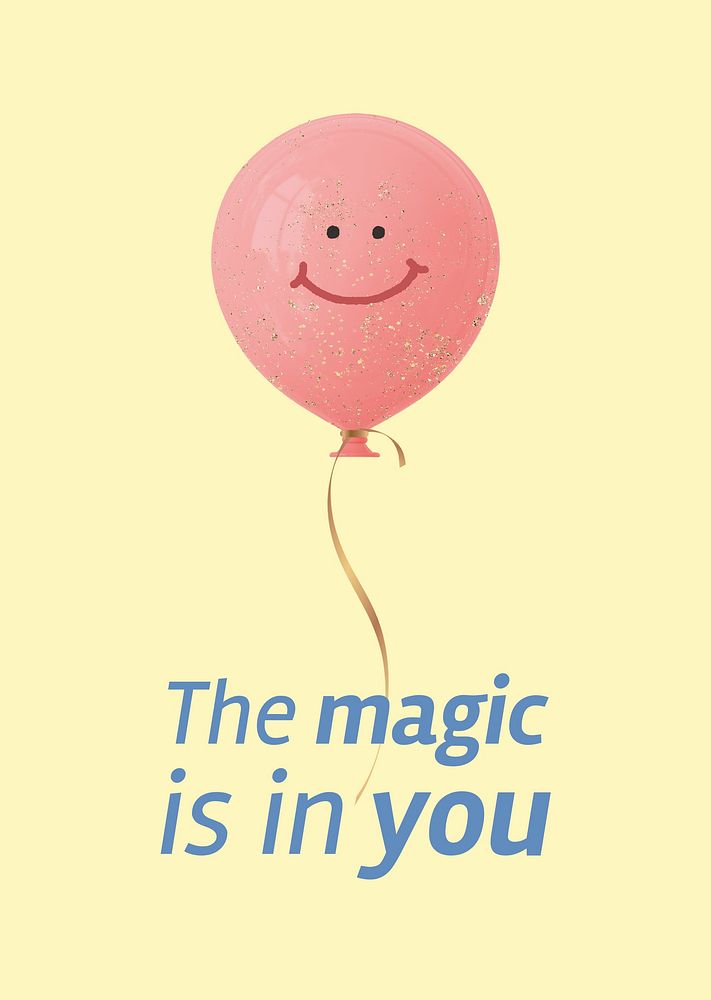 Pink balloon poster template, positive quote psd