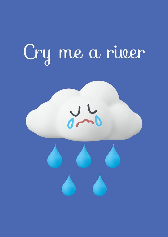 Crying cloud poster template, sad quote psd