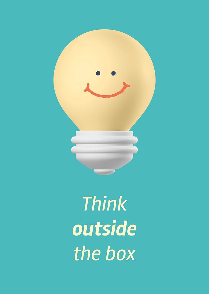 Smiling light bulb poster template, green colorful design psd