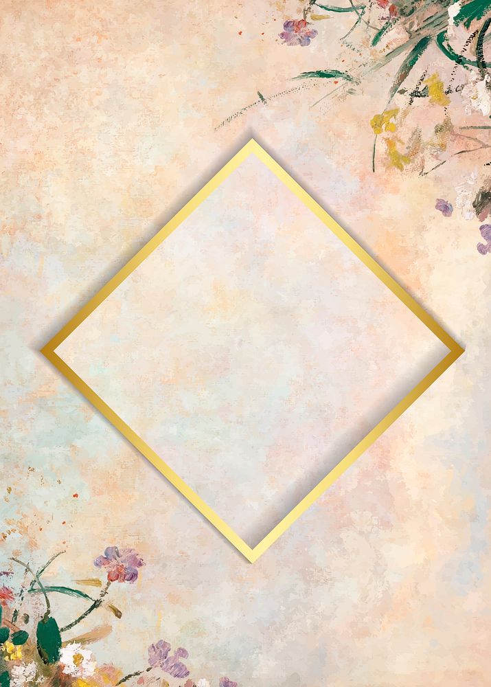 Rhombus gold frame on beige oil paint textured background vector
