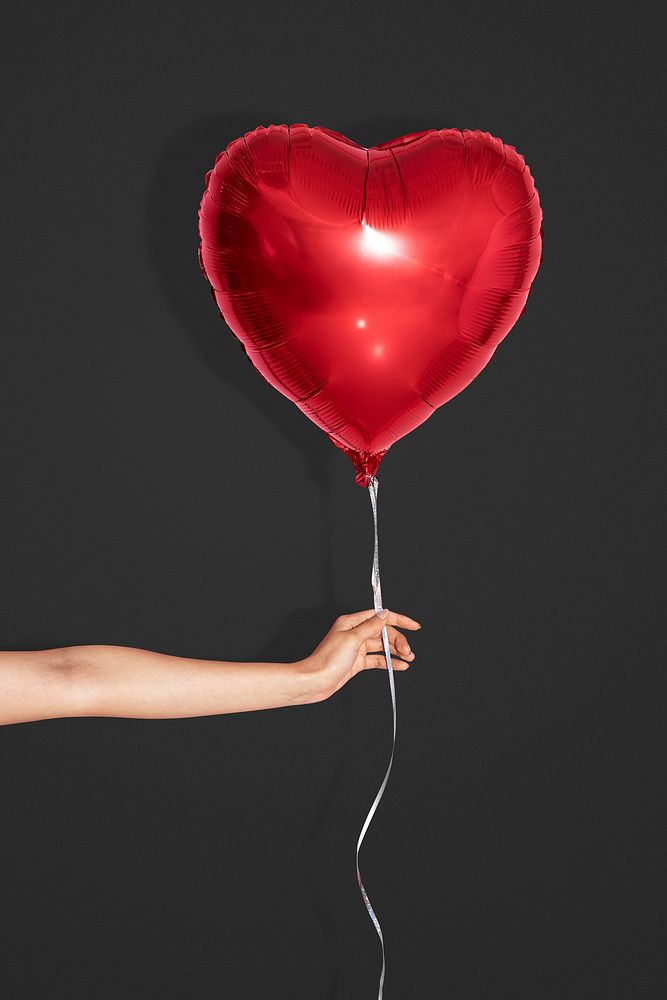 Red heart balloon mockup on a black background