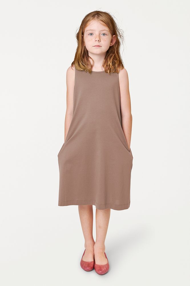 Full body girl wearing brown dress