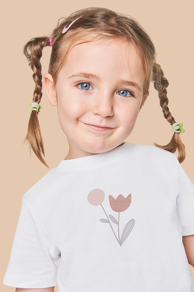 Girl's casual white t shirt in studio 