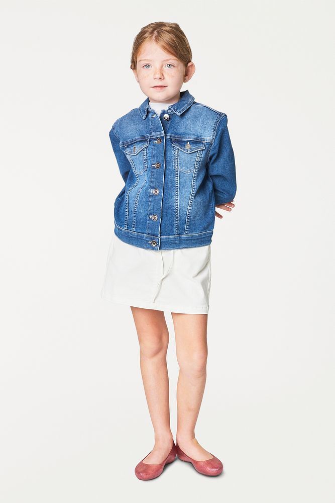 Girl's blue denim jacket in studio
