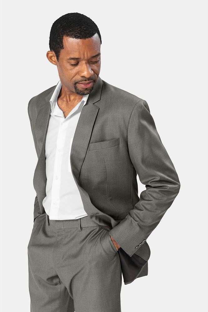 Gray suit mockup psd on African American man