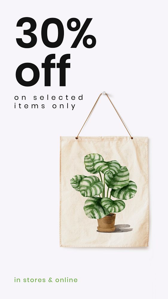 Online houseplant shop template vector with 30% off promotion