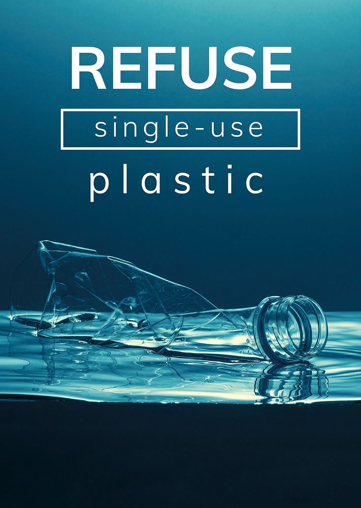 Refuse single-use plastic poster template vector