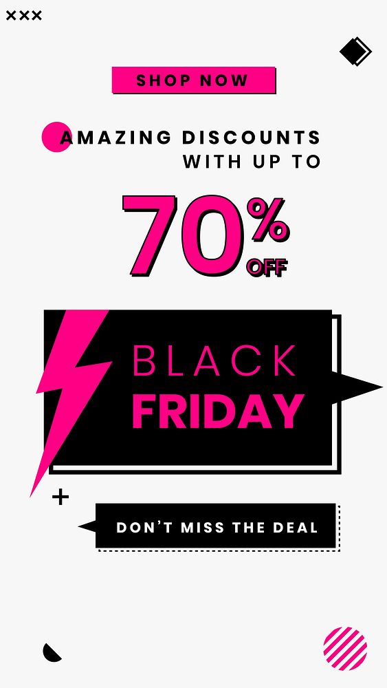 Black Friday vector 70% off pink sale promotion banner template