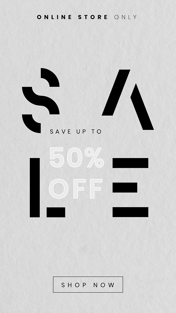 Minimal SALE vector 50% off text on paper textured banner