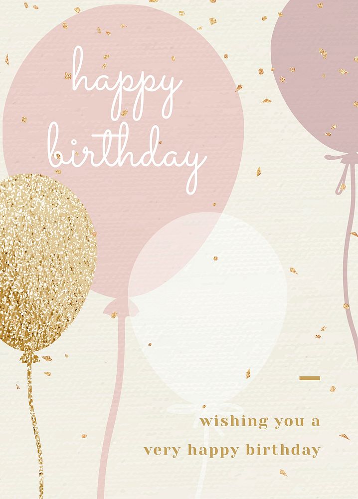 Birthday greeting card template vector in pink and gold tone