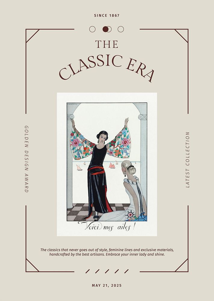 Editable vintage fashion poster template vector, remix from artworks by George Barbier