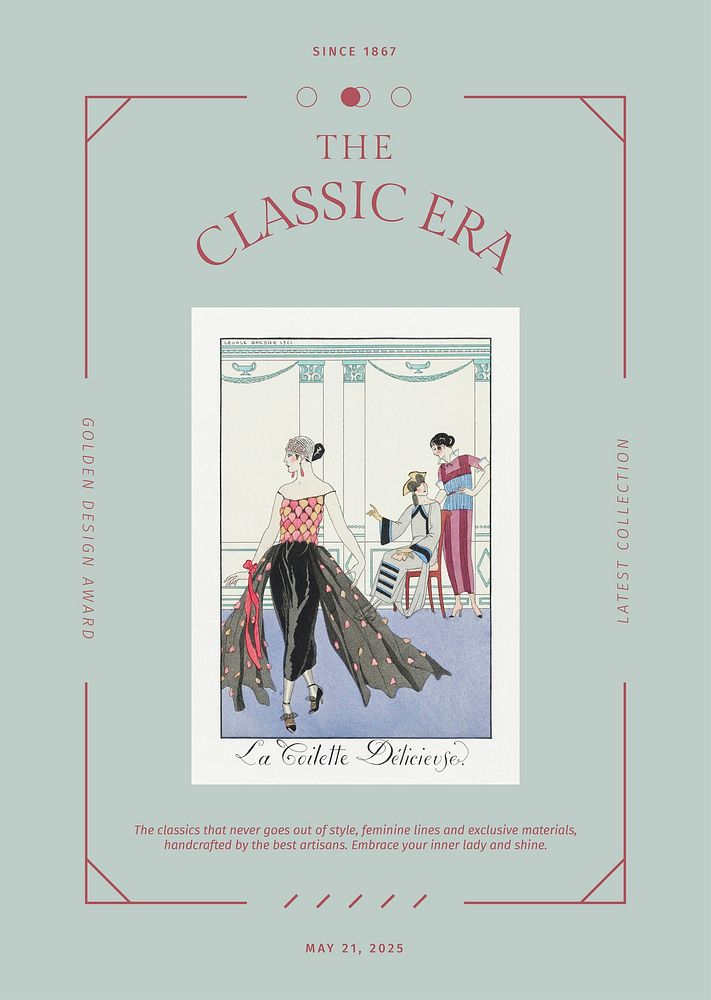 Minimal vintage poster template vector in pastel, remix from artworks by George Barbier