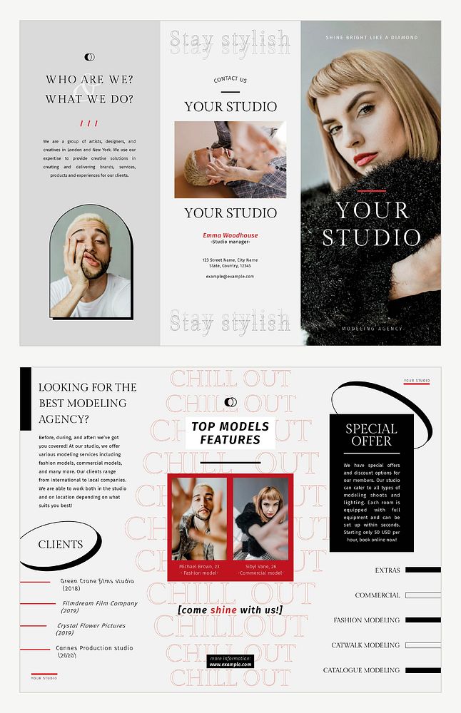 Photo studio business brochure vector template 