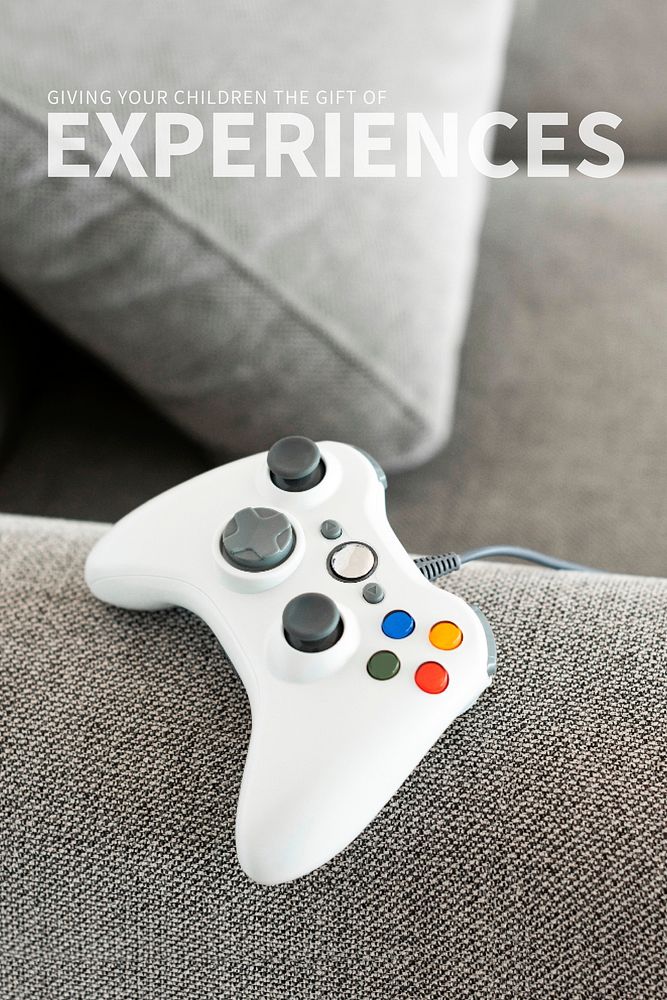 Inspirational social media template vector with game console on the couch