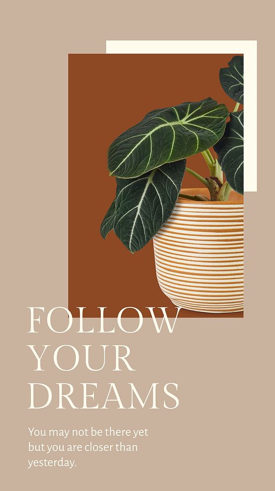Inspirational quote botanical template vector with plant follow your dreams social media story