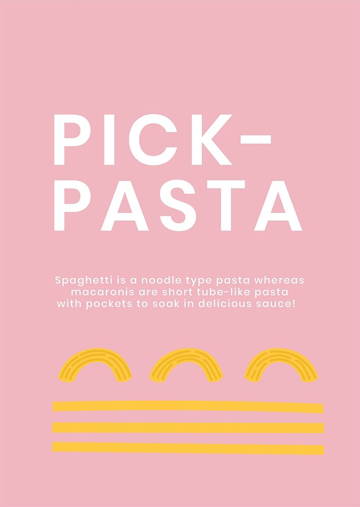 Pick pasta pasta food template vector cute doodle poster