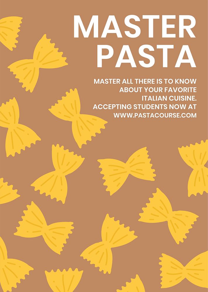 Master pasta pasta food template vector cute doodle poster