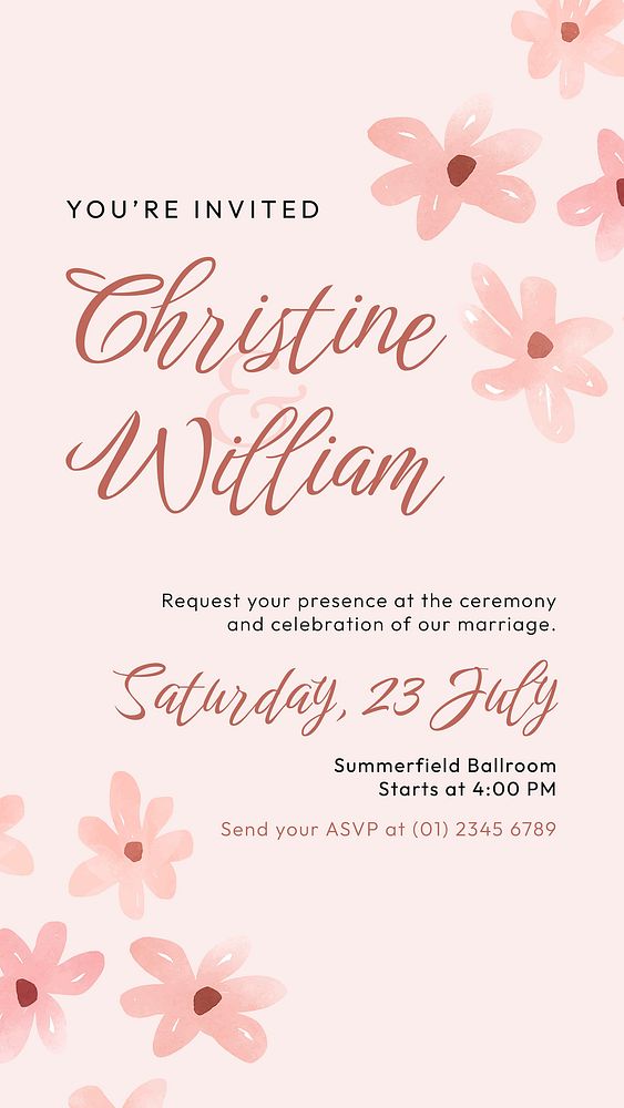 Floral wedding Instagram story template, pink Spring aesthetic vector