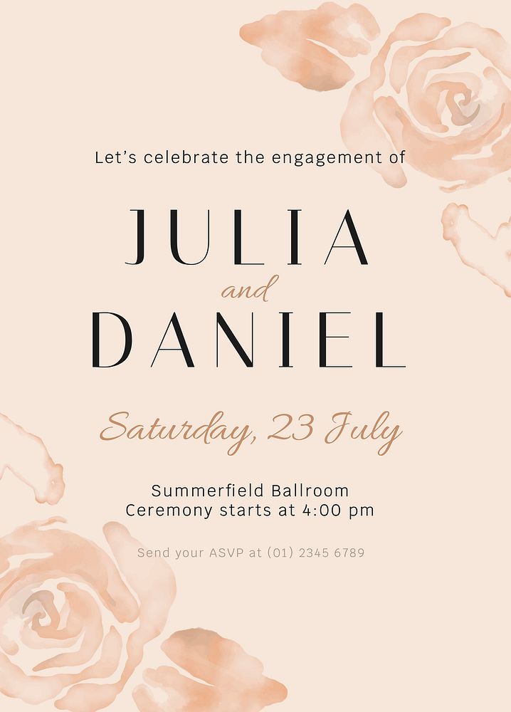 Wedding celebration invitation template, watercolor aesthetic poster vector