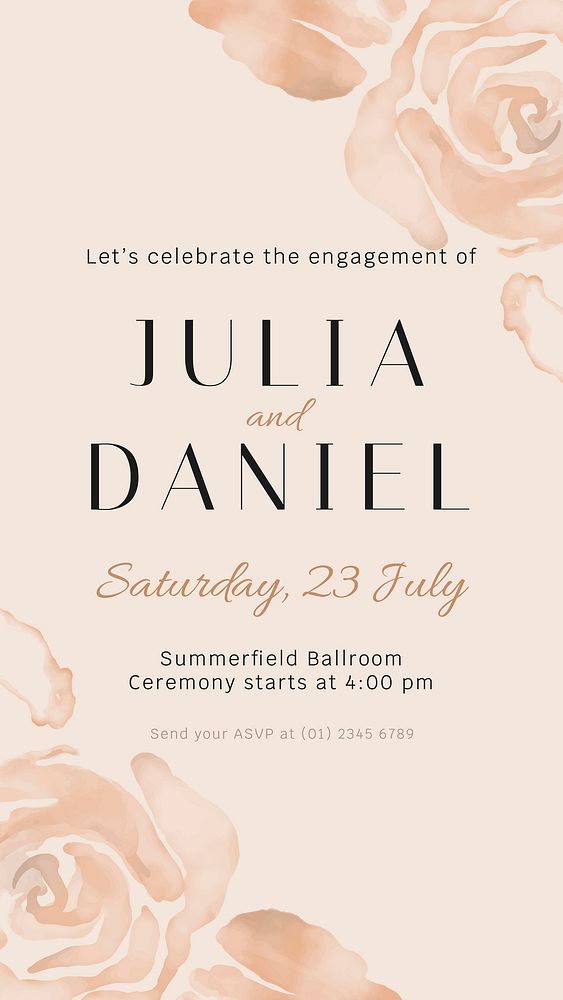 Wedding invitation Instagram story template, watercolor aesthetic vector