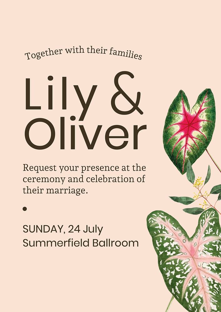 Botanical wedding invitation template, aesthetic poster vector