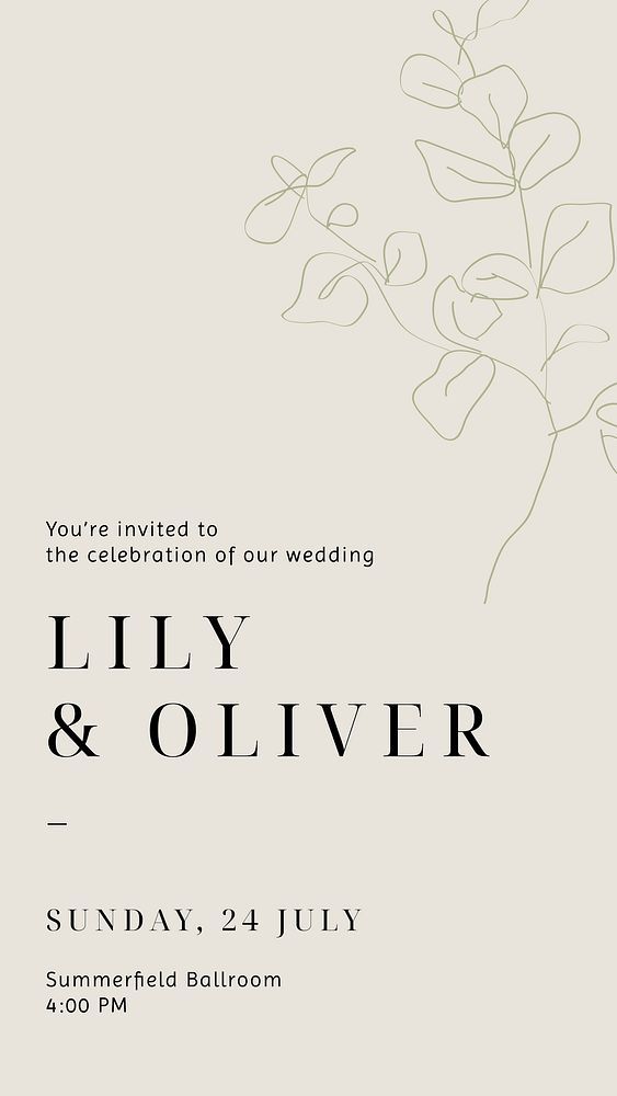 Minimal wedding Instagram story template, line art design vector