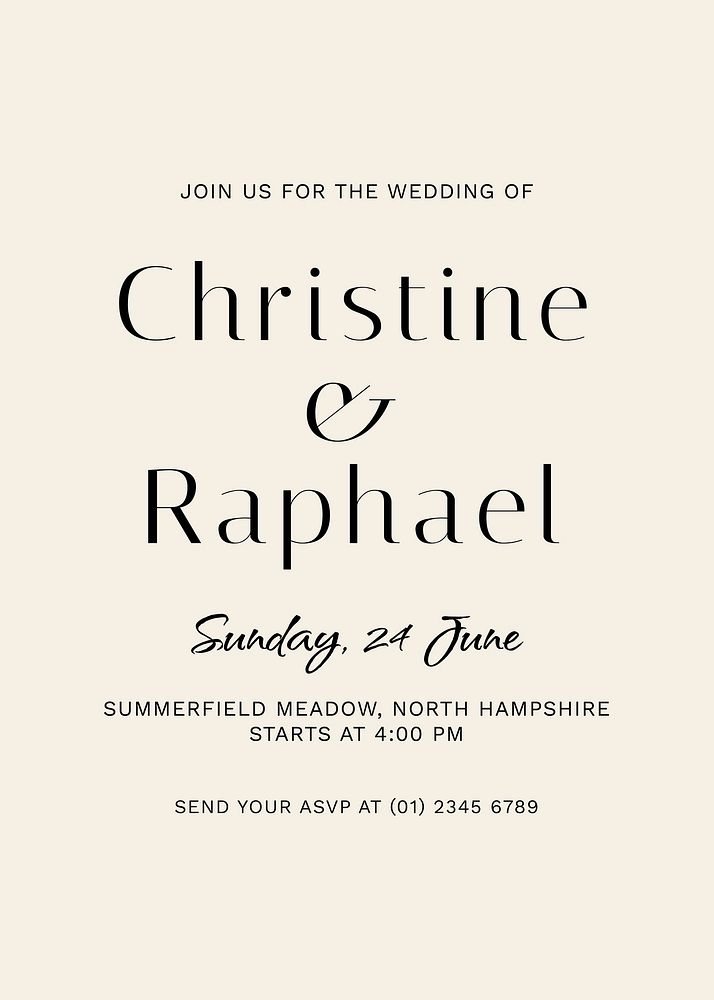 Beige wedding invitation template, simple design vector
