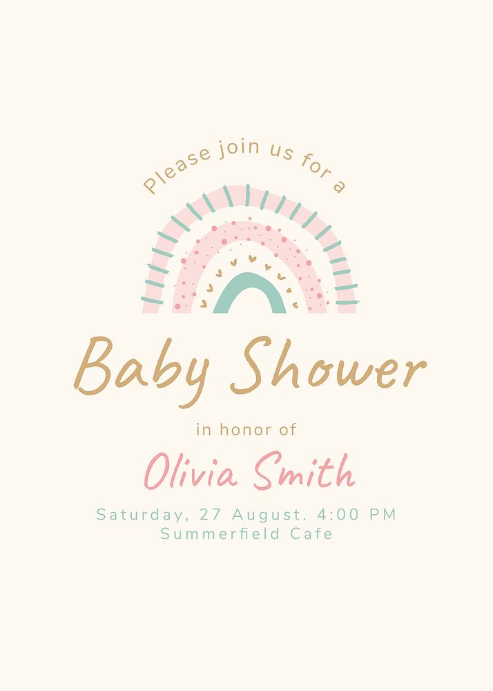 Baby shower invitation template, cute pastel poster psd
