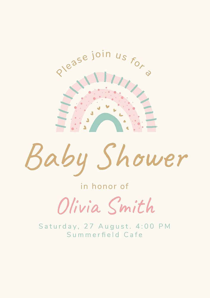 Baby shower invitation template, cute pastel poster psd