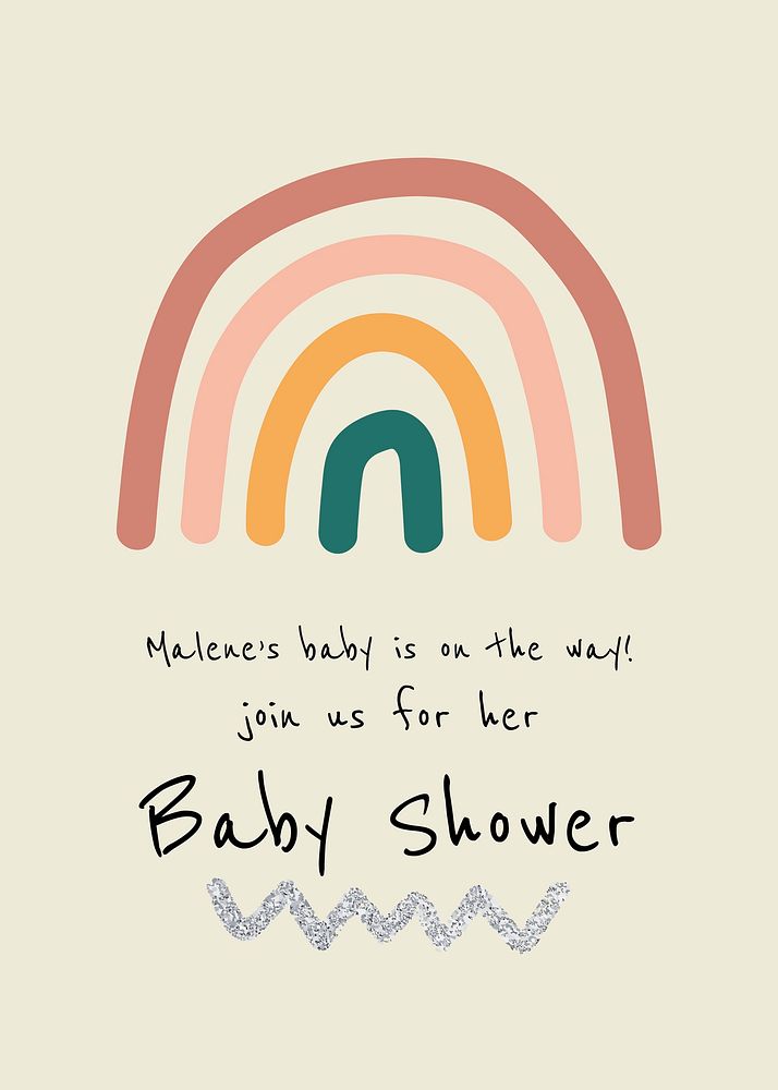 Rainbow baby shower template, pastel invitation poster psd