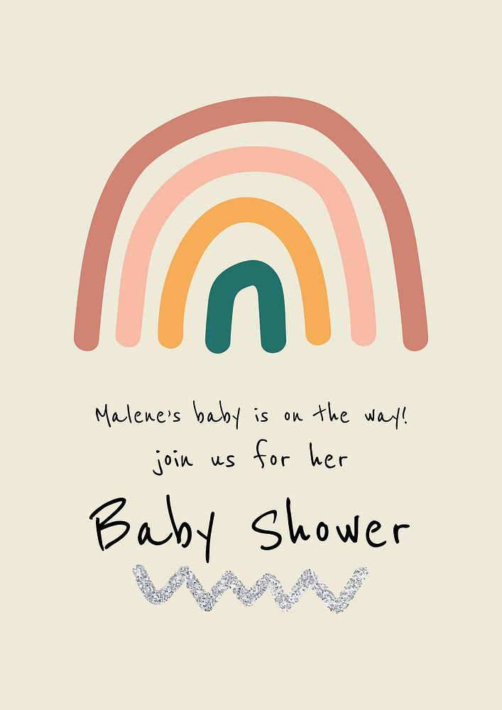 Rainbow baby shower template, pastel invitation poster psd