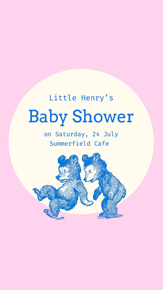 Little bears baby shower template, Instagram story vector