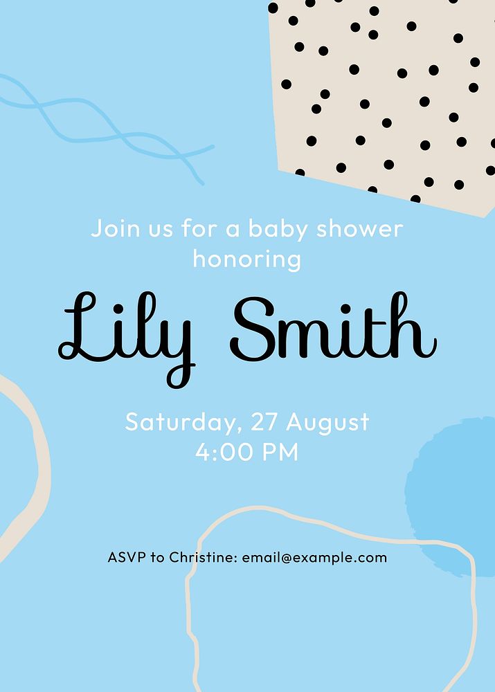 Blue memphis baby shower template, cute invitation poster vector
