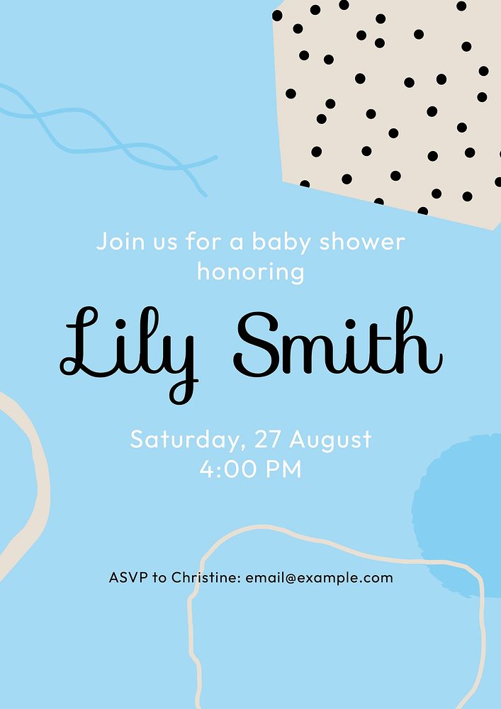 Blue memphis baby shower poster template, cute invitation card vector